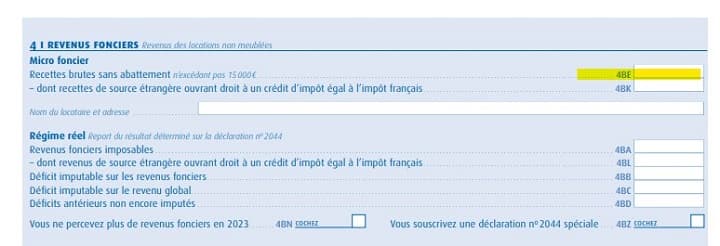 La déclaration du micro-foncier case 4BE