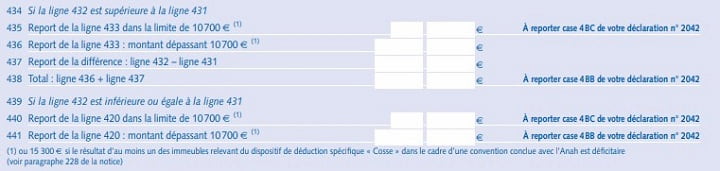 Un extrait de la déclaration n°2044 pour la déclaration du déficit foncier